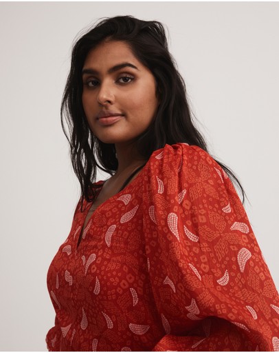 Witchery Silk Linen Geo Scarf Blouse