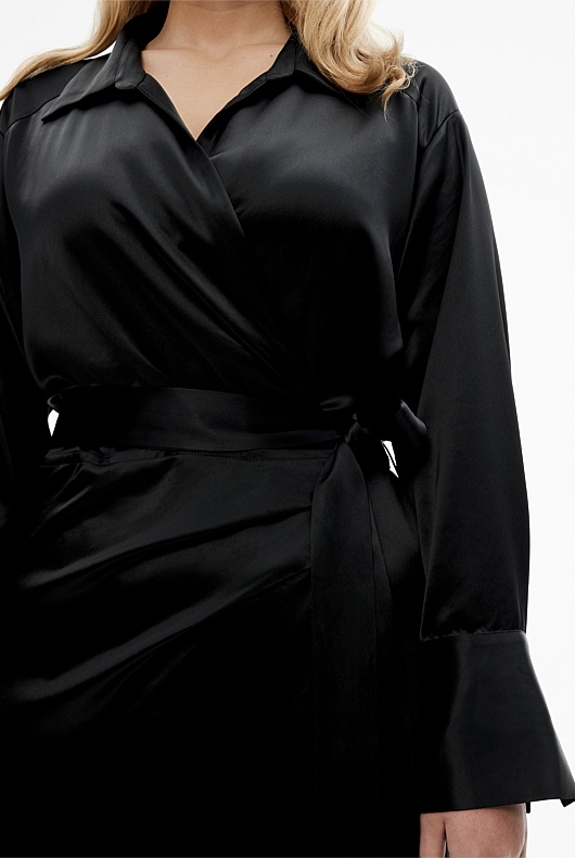 Acetate Wrap Dress - Black
