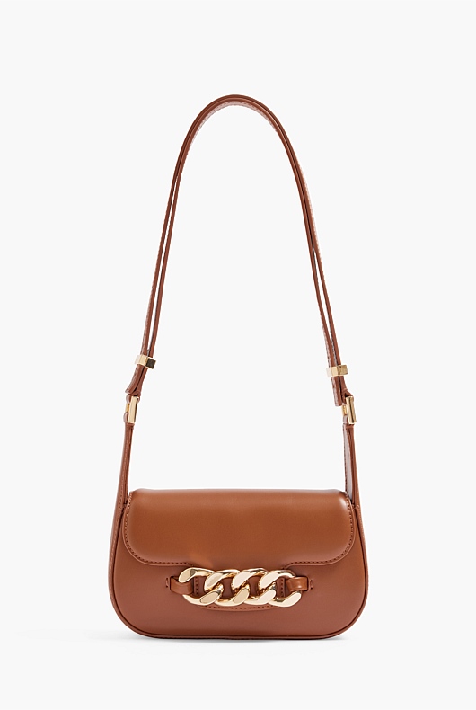 Chain Detail Leather Bag - Cinnamon