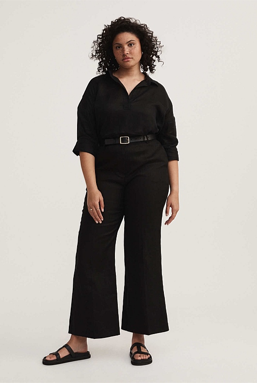 French Linen Pop Over Shirt - Black