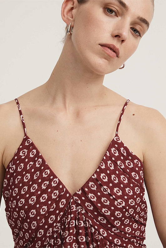 Ikat Pleat Cami - Burnt Sienna