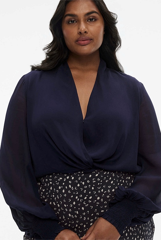 Twist Front Blouse - Blue Night
