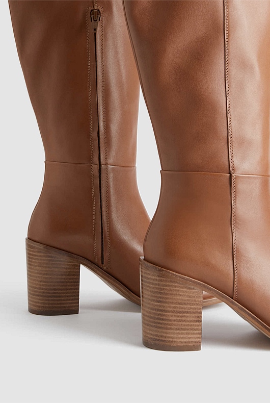 Leather Calf Height 75mm Heeled Boot - Cinnamon
