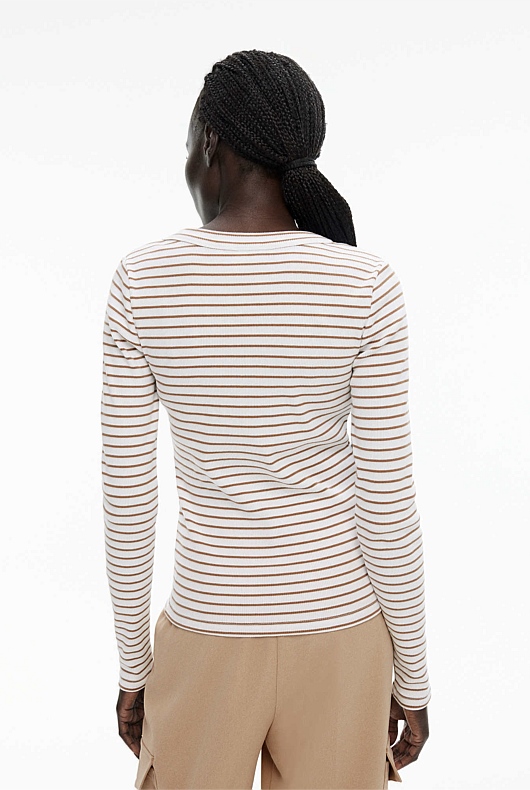 Stripe Long Sleeve Rib Top - Clove