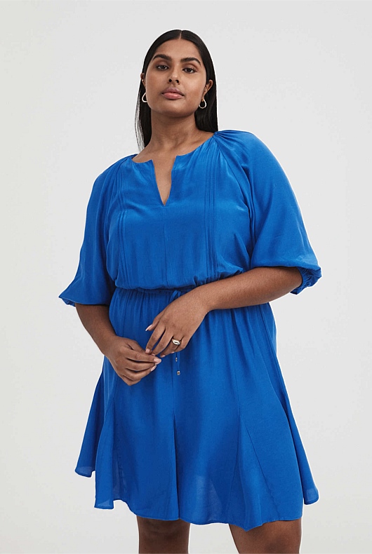 Pintuck Detail Mini Dress - Bold Blue