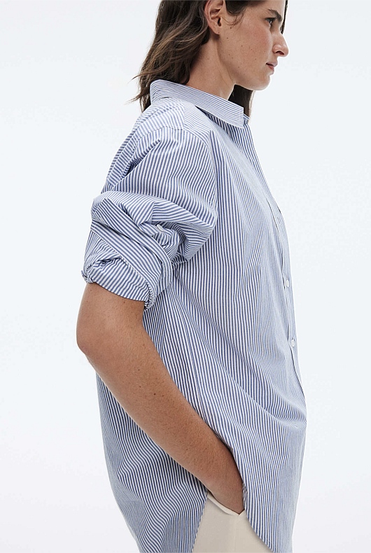 Modern Stripe Cotton Shirt - Dark Chambray