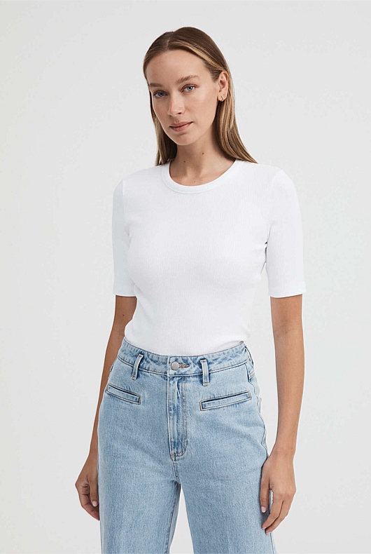 Crew Rib Tee - Pure White