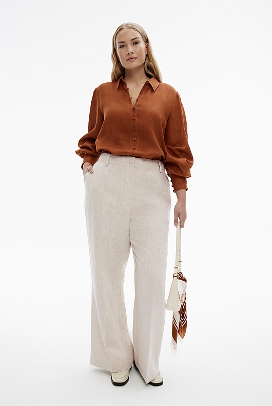 French Linen Volume Sleeve Shirt - Faded Terracotta