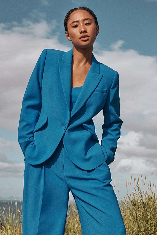 Seam Detail Single Breasted Blazer - Sorrento Blue