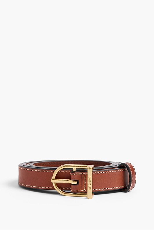 Curved Buckle Slim Belt - Rich Tan