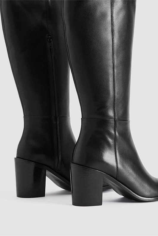 Leather Calf Height 75mm Heeled Boot - Black