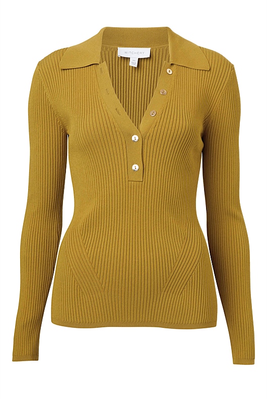 Crepe Collar Henley - Chartreuse