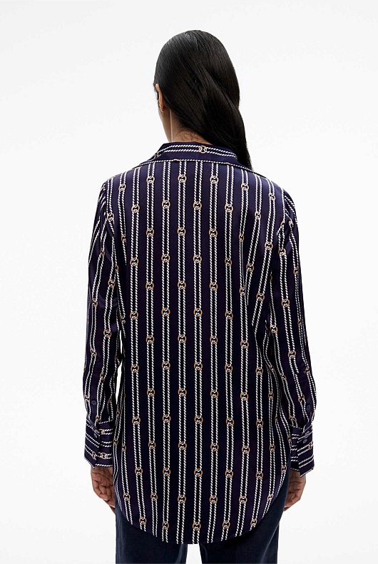 Silk Satin Rope Print Shirt - Deep Blue