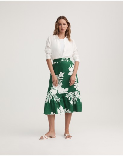 Witchery Green Tropical Linen Tie Skirt