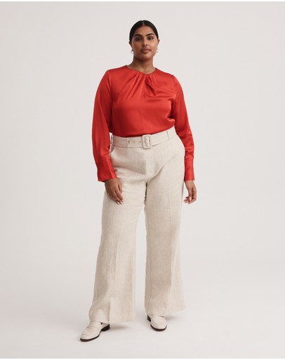 Witchery Yarn Dye Linen Belted Trouser