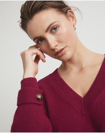 Witchery V Neck Tab Cuff Knit