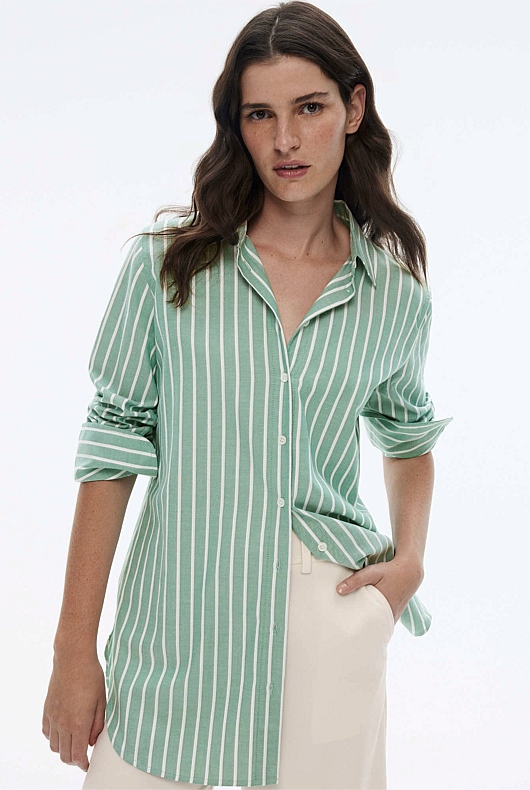 Cotton Stripe Oxford Shirt - Sea Green