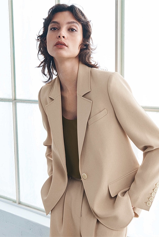 Boxy Single-Breasted Blazer - Washed Sand