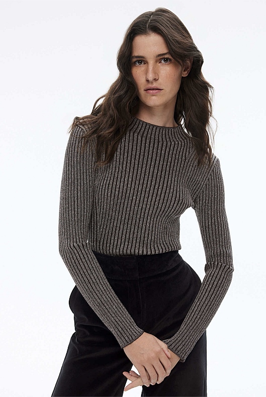 Mock Neck Lurex Knit - Black