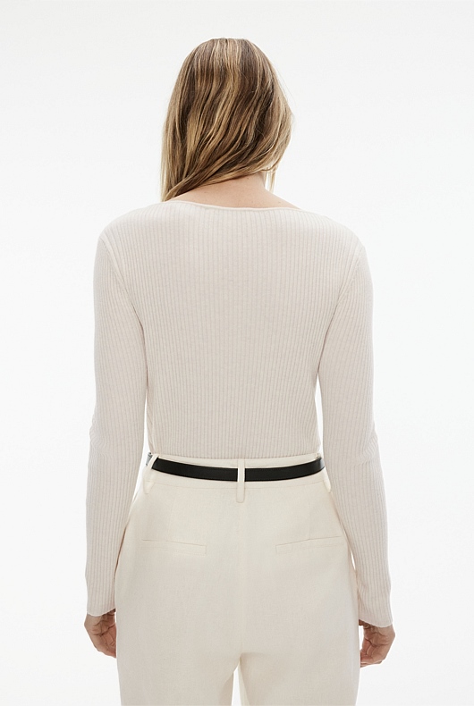 Boat Neck Rib Knit - Milk White