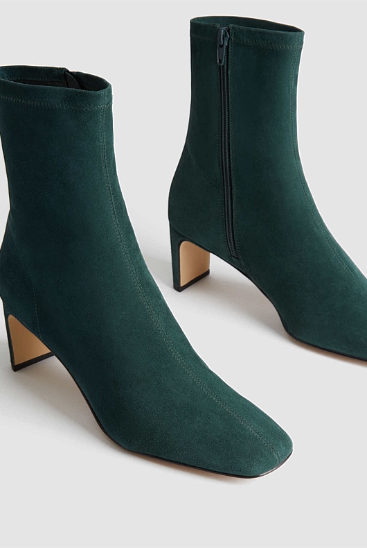 Suede 65mm Heel Bootie - Teal Green