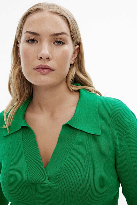 Crepe Rib Henley Knit - Viridian Green