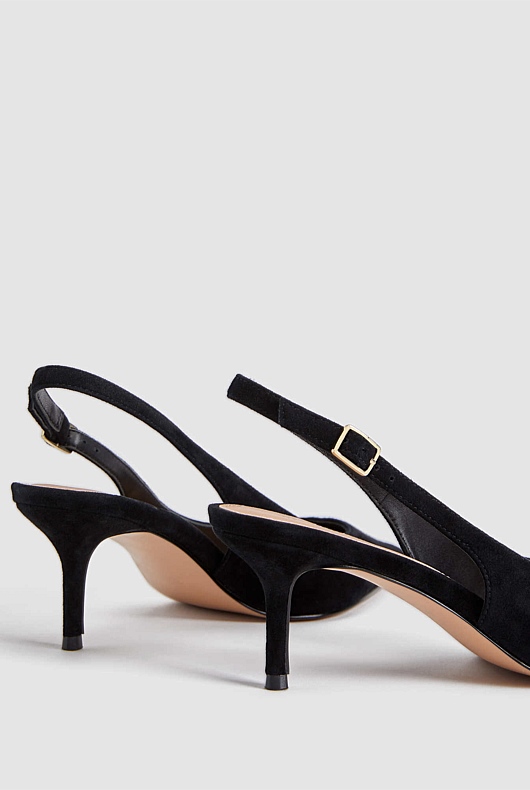 Sling Back Suede 65mm Heel - Black