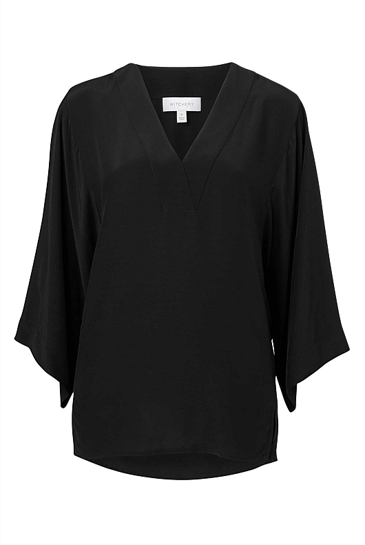 Kaftan V Neck Blouse - Black
