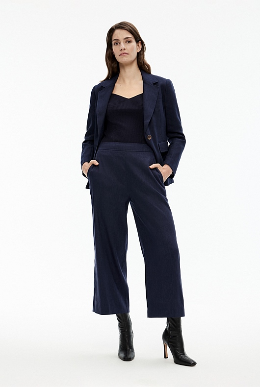 Stretch Linen Blend Crop Pant - Blue Night