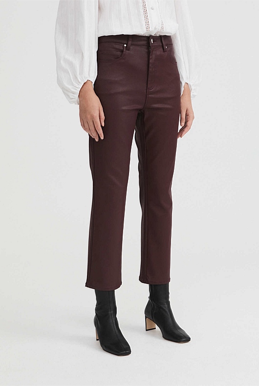 7/8 Coated Straight Jean - Burgundy