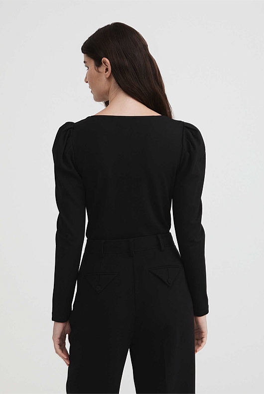 Ponte Sweetheart Neckline Bodysuit - Black