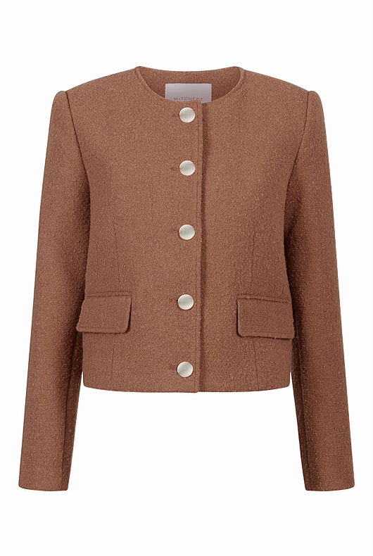 Wool Blend Textured Jacket - Camel