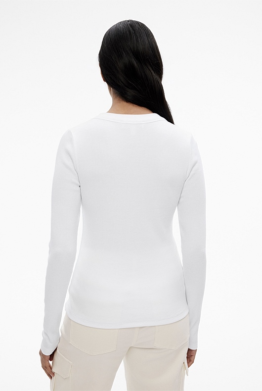 Long Sleeve Rib Top - Pure White