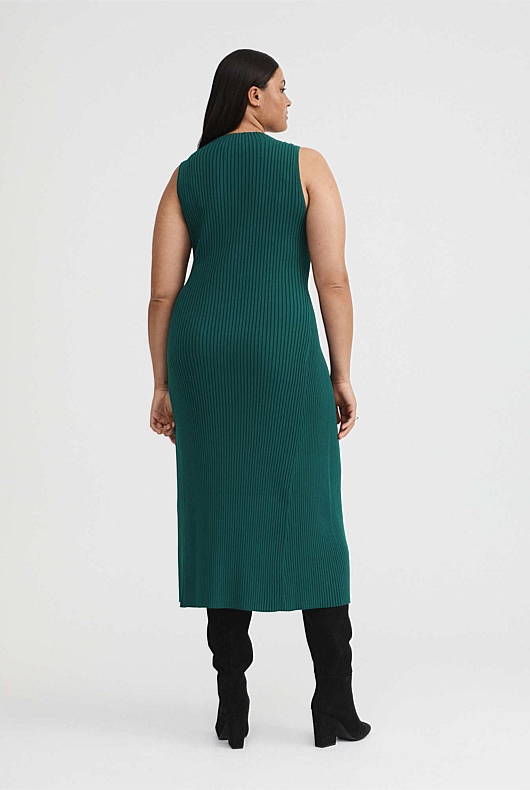Knit Rib Mock Neck Dress - Petrol Green