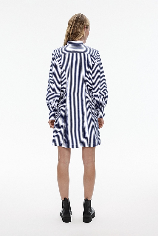 Cotton Stripe Mini Dress - Flint Blue