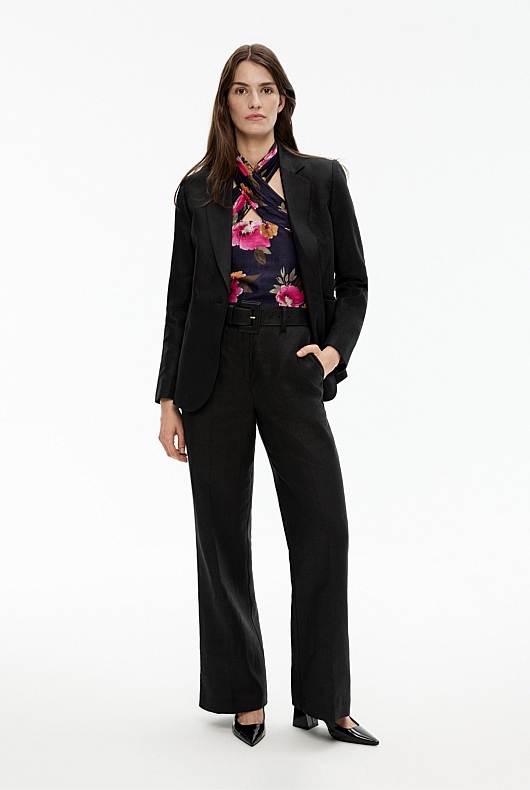 Watercolour Silk Linen Halter - Midnight Blue