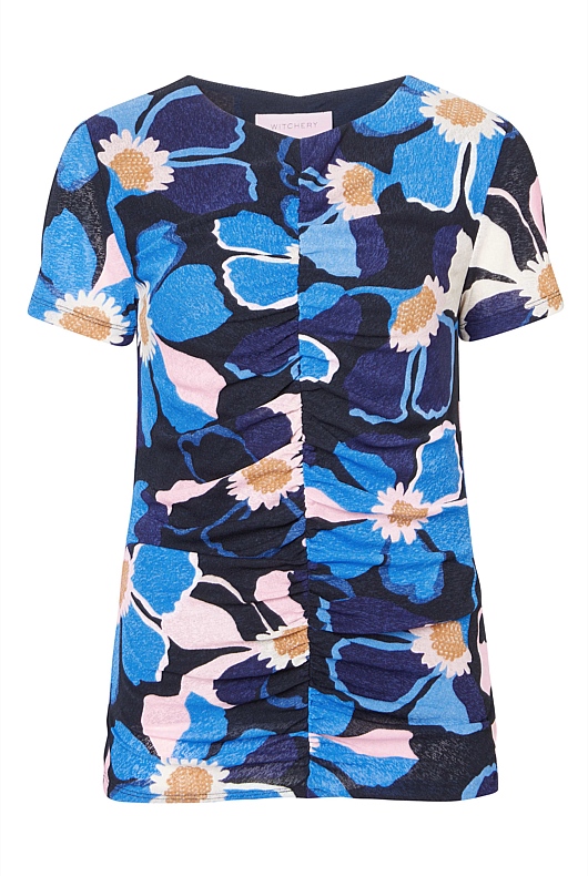 Mesh Daisy Floral Tee - Blue Black