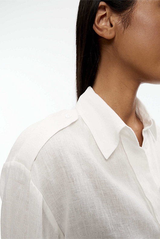 French Linen Cropped Shirt - Chalk