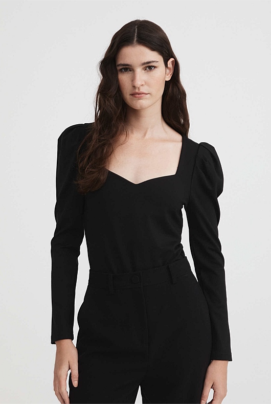 Ponte Sweetheart Neckline Bodysuit - Black