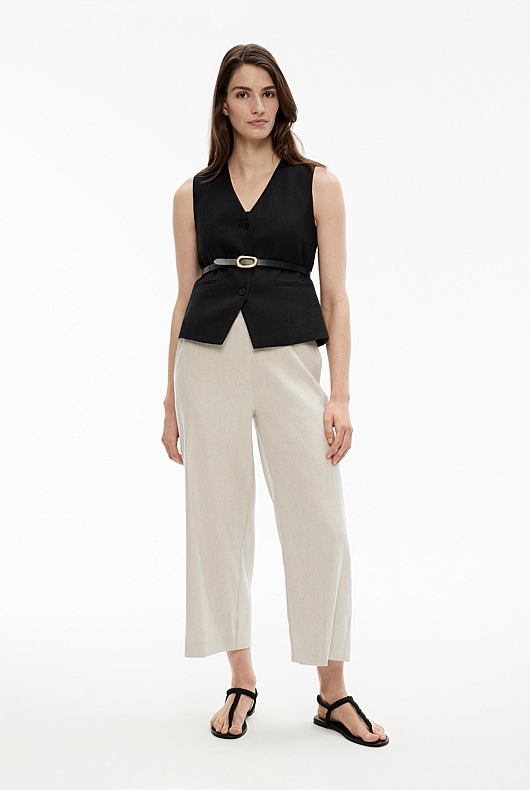 Stretch Linen Blend Crop Pant - Flax