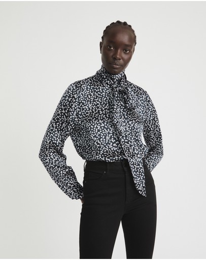 Witchery Floral Ocelot Silk Pussybow Blouse