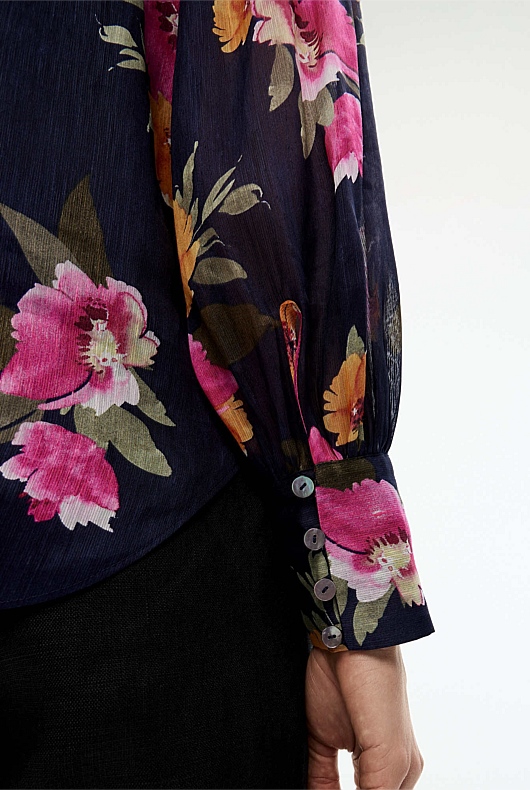 Watercolour Half Placket Blouse - Midnight Blue