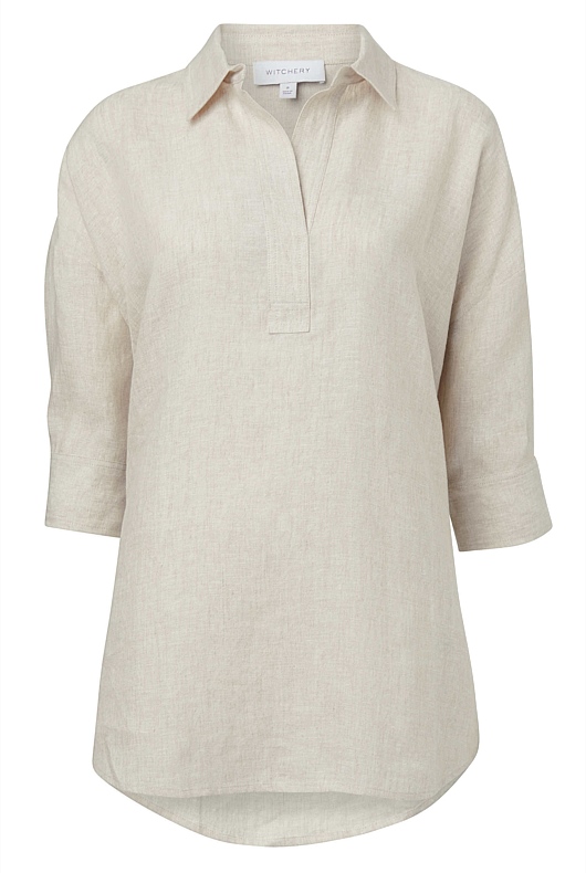 French Linen Pop Over Shirt - Flax