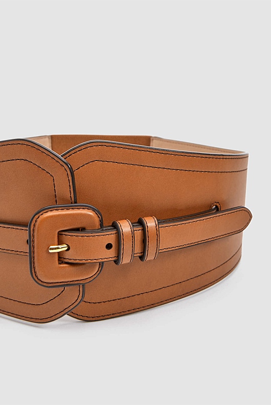 Double Belt Leather Corset - Ginger