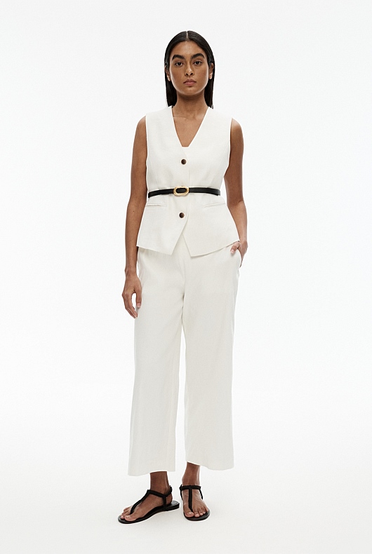 Stretch Linen Blend Crop Pant - Chalk