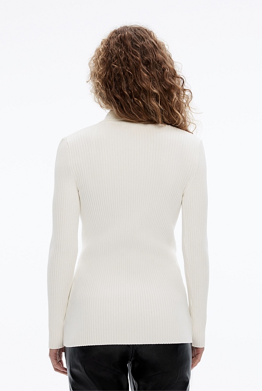 Zip Through Collar Knit - Chalk