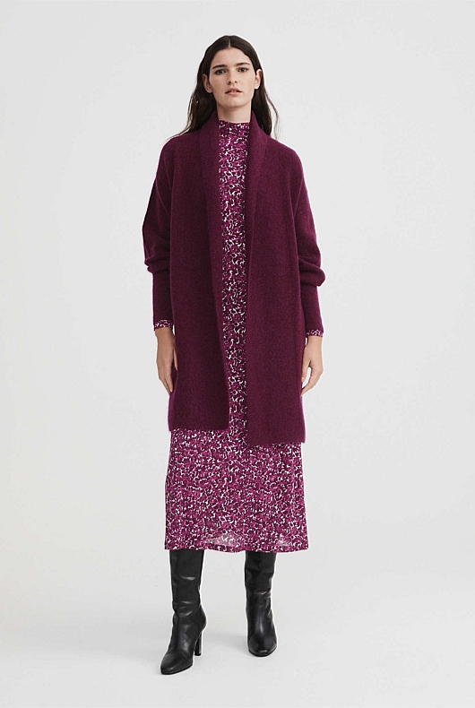 Mohair Knit Cardigan - Deep Magenta
