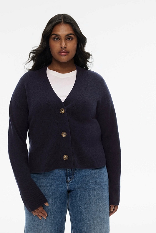 Wool Blend Knit Cardigan - Regatta Blue