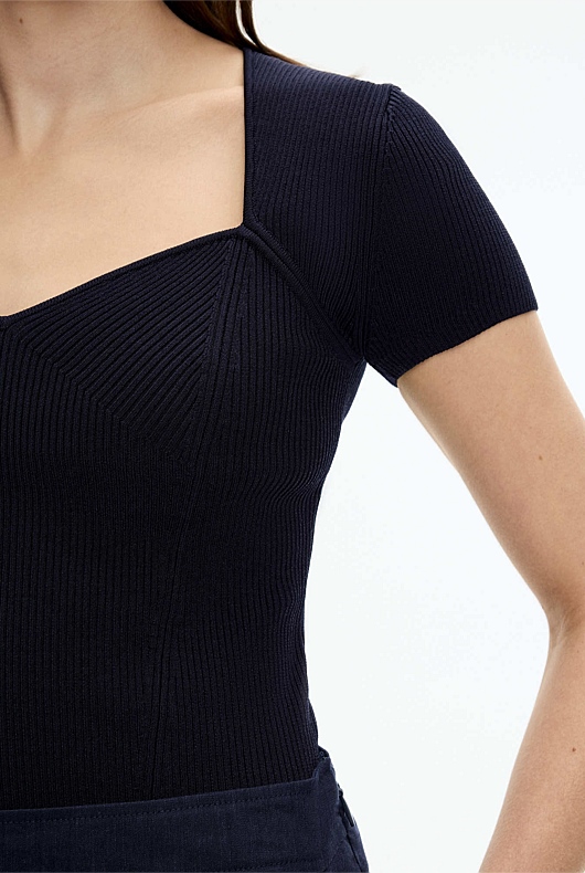 Sweetheart Neck Knit - Blue Night