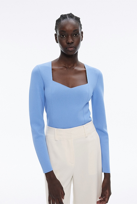 Crepe Sweetheart Long Sleeve Knit - Harbour Blue